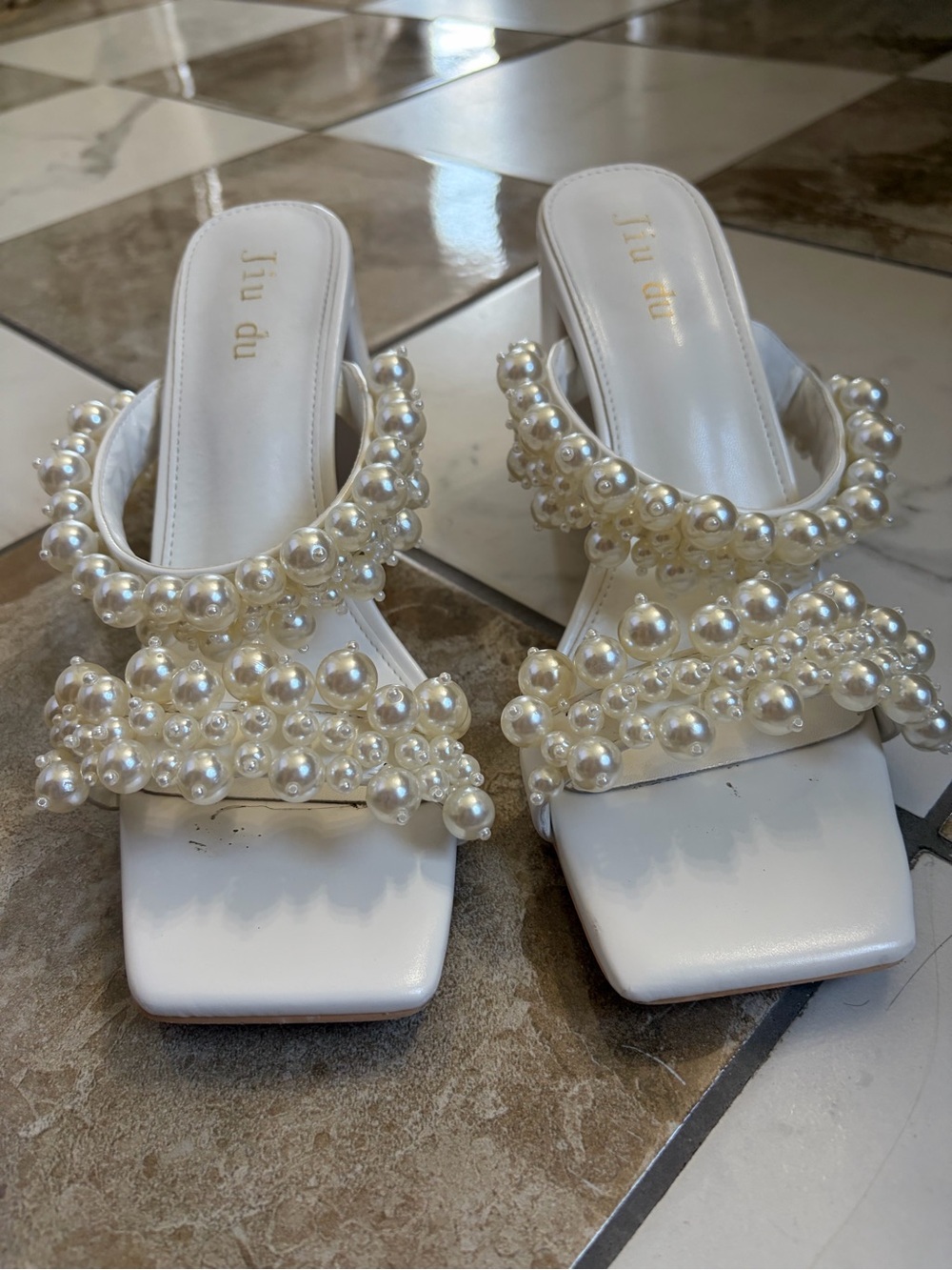 White Pearl Embellished Heels